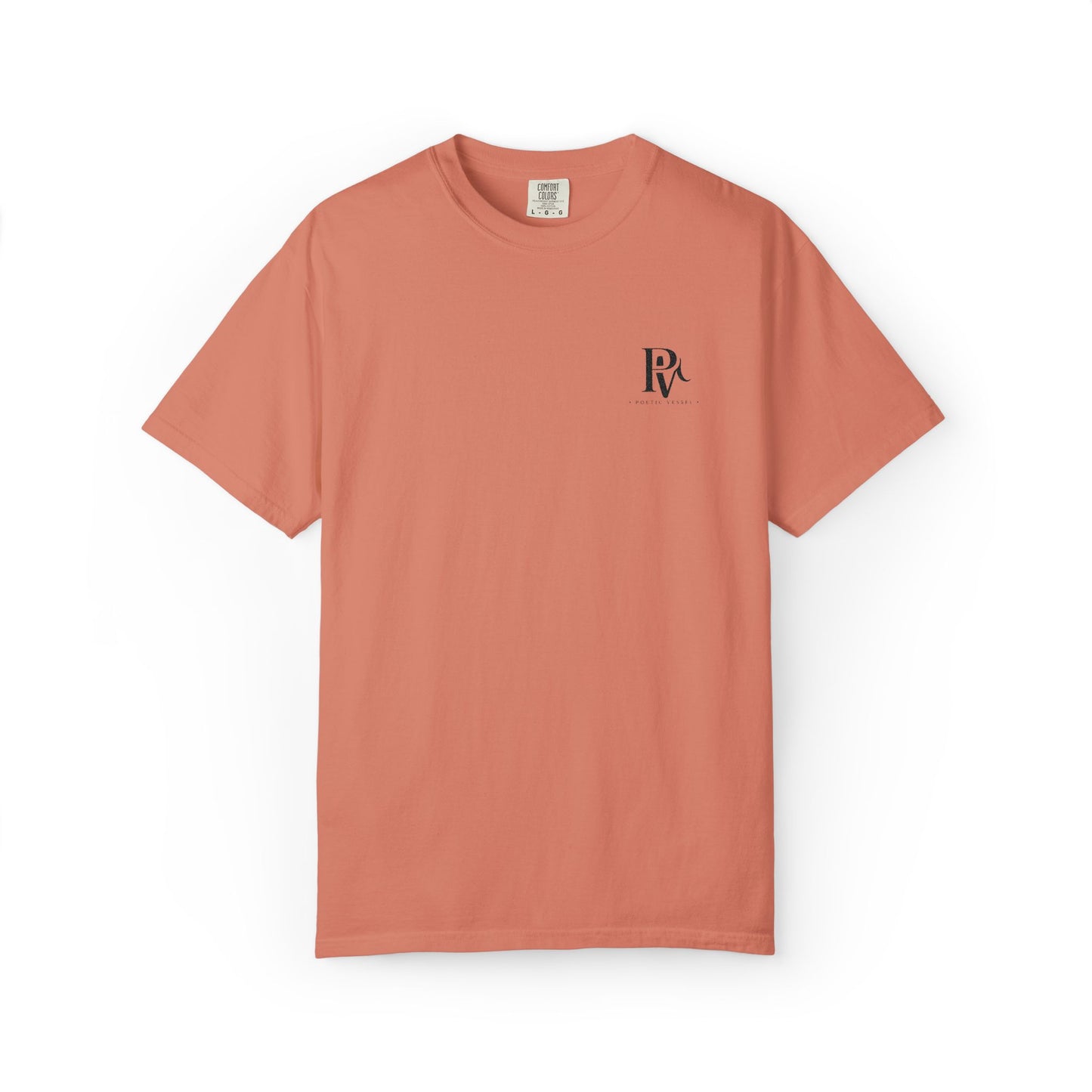 Poetic Vessel Embroidery-Minimal 'RV' Logo Garment-Dyed T-Shirt — Rust Chest Emblem