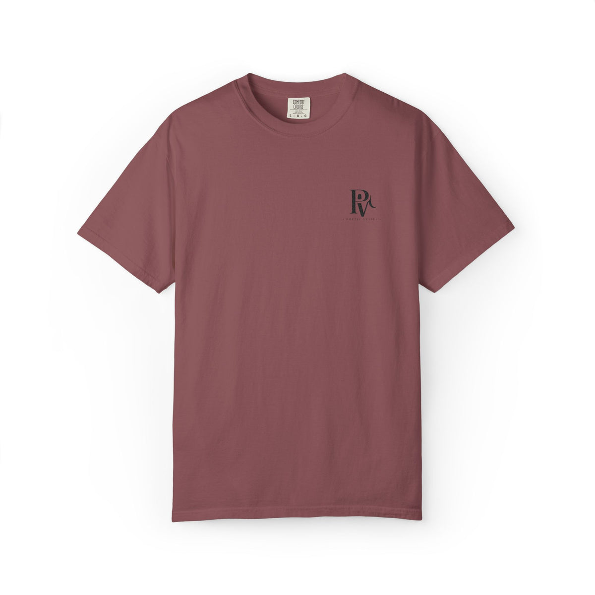 Poetic Vessel Embroidery-Minimal 'RV' Logo Garment-Dyed T-Shirt — Rust Chest Emblem