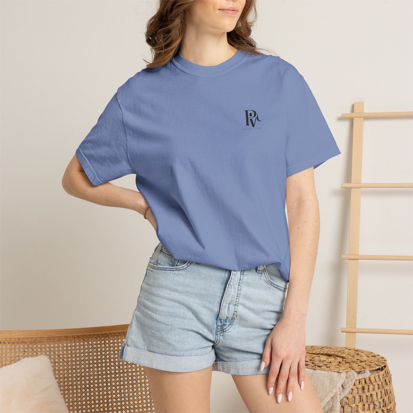 Poetic Vessel Embroidery-Minimal 'RV' Logo Garment-Dyed T-Shirt — Rust Chest Emblem