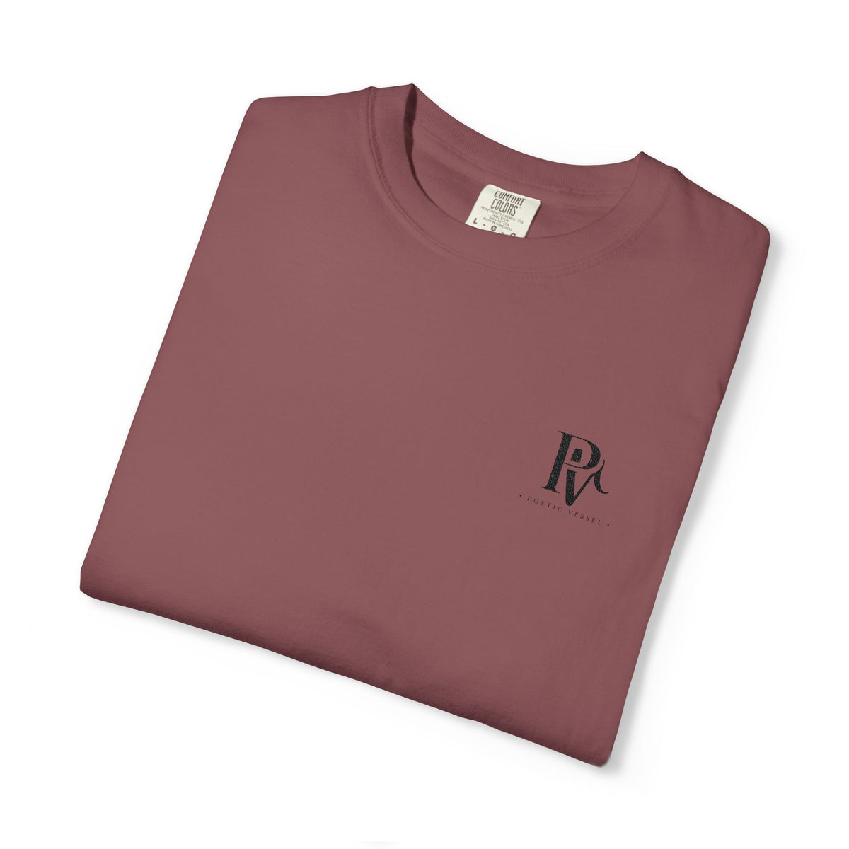 Poetic Vessel Embroidery-Minimal 'RV' Logo Garment-Dyed T-Shirt — Rust Chest Emblem