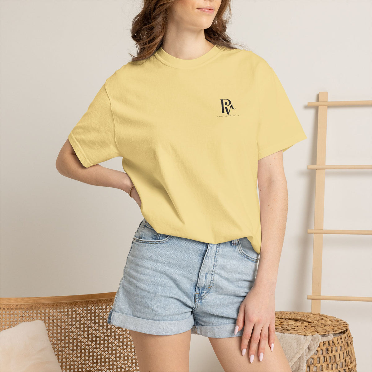 Poetic Vessel Embroidery-Minimal 'RV' Logo Garment-Dyed T-Shirt — Rust Chest Emblem