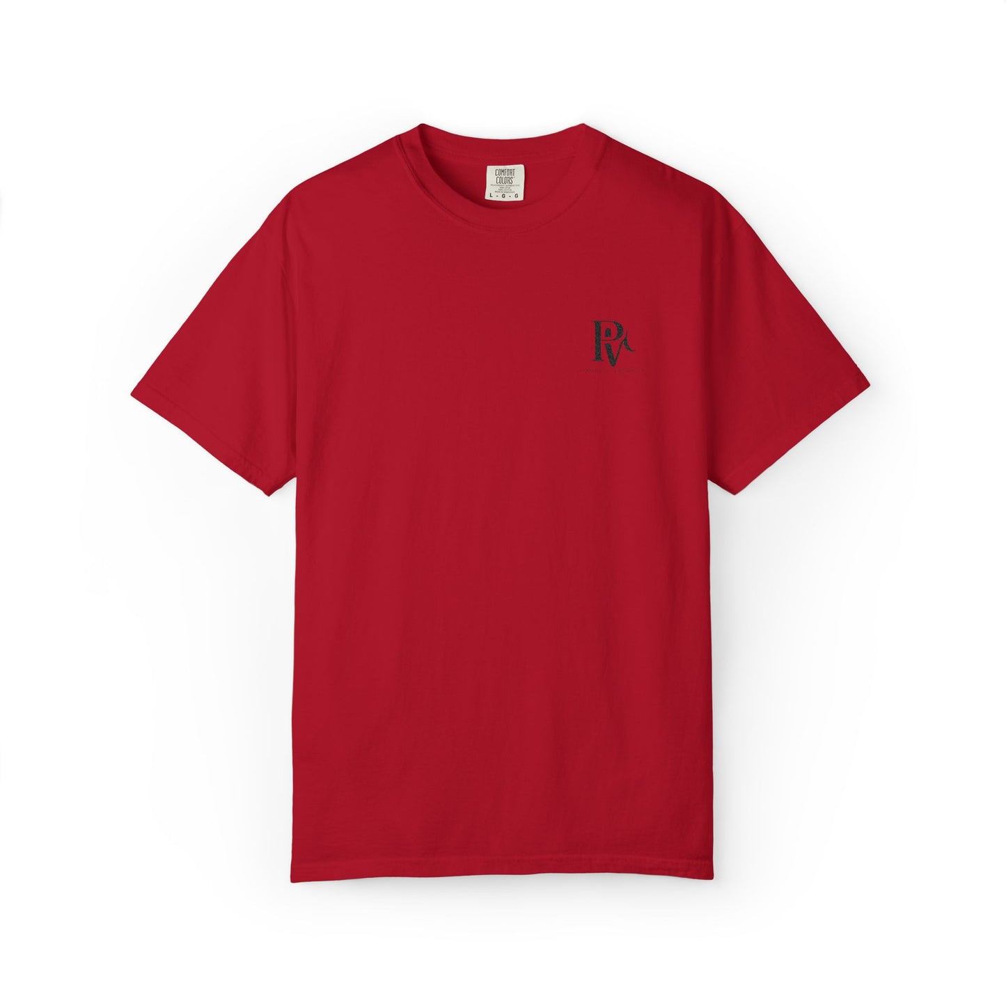 Poetic Vessel Embroidery-Minimal 'RV' Logo Garment-Dyed T-Shirt — Rust Chest Emblem
