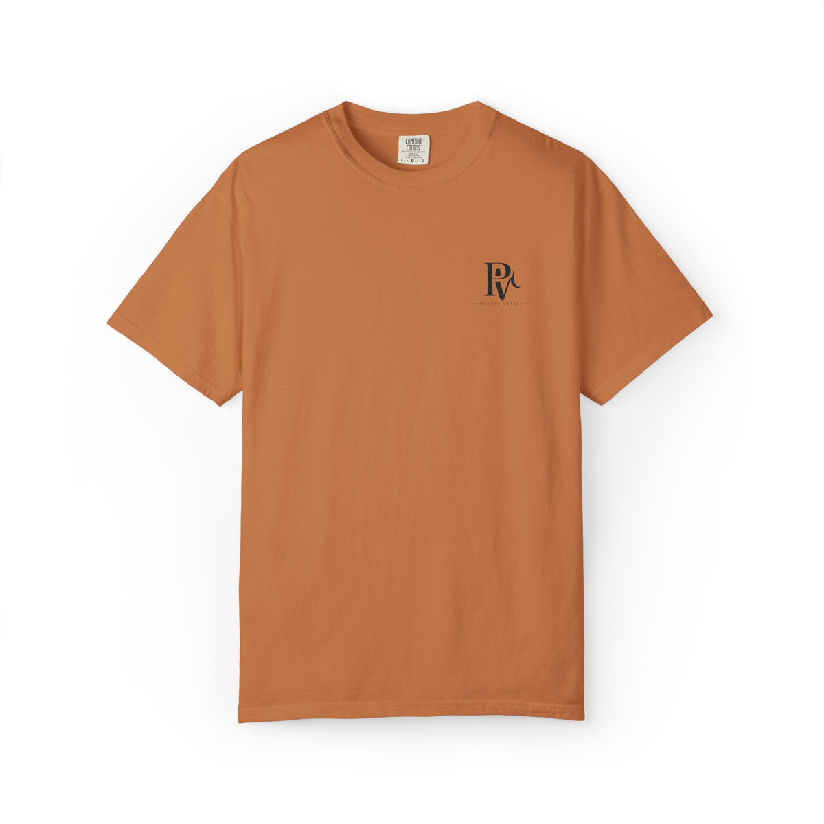 Poetic Vessel Embroidery-Minimal 'RV' Logo Garment-Dyed T-Shirt — Rust Chest Emblem
