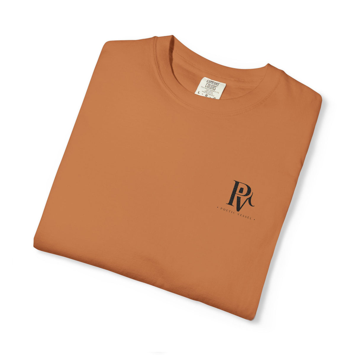 Poetic Vessel Embroidery-Minimal 'RV' Logo Garment-Dyed T-Shirt — Rust Chest Emblem