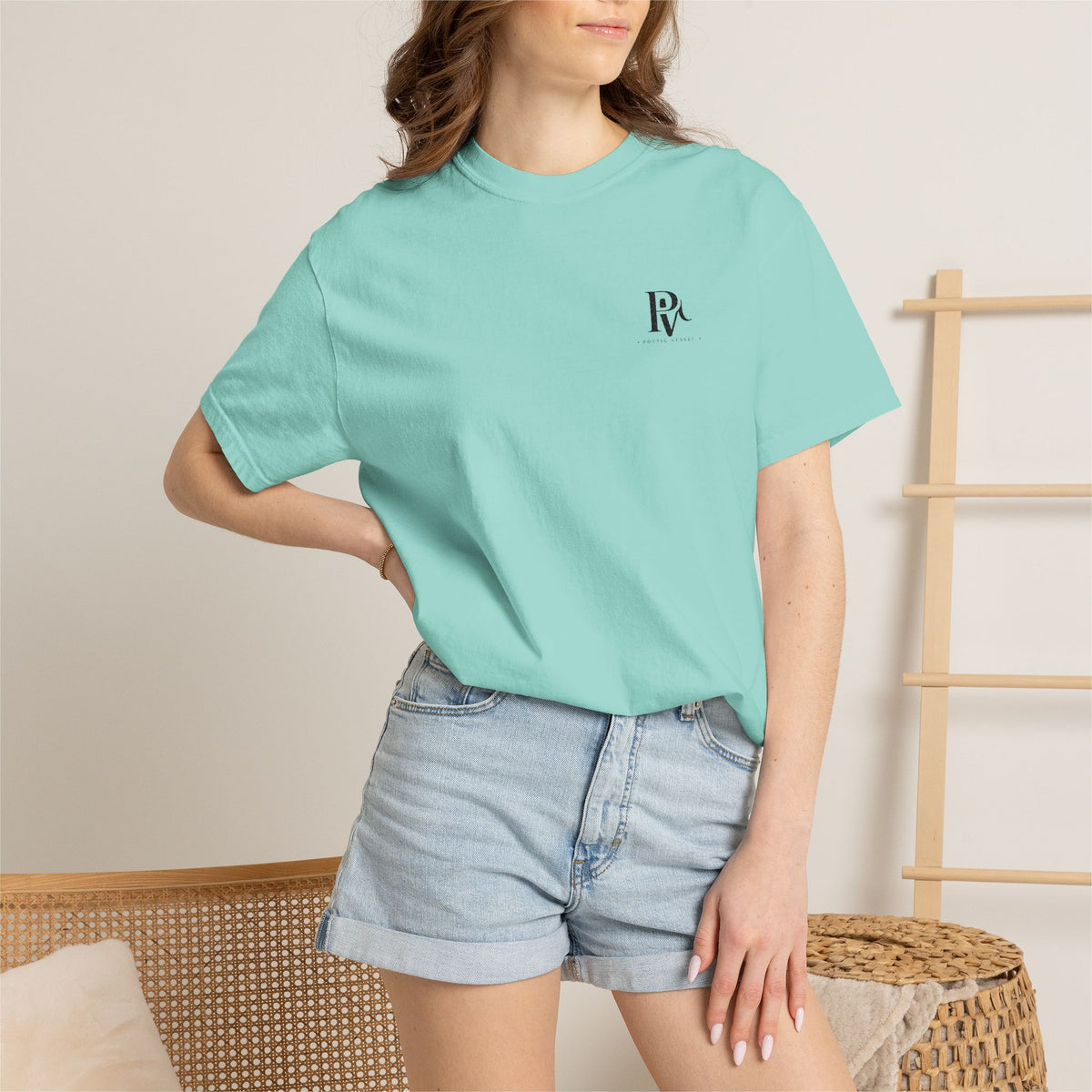 Poetic Vessel Embroidery-Minimal 'RV' Logo Garment-Dyed T-Shirt — Rust Chest Emblem
