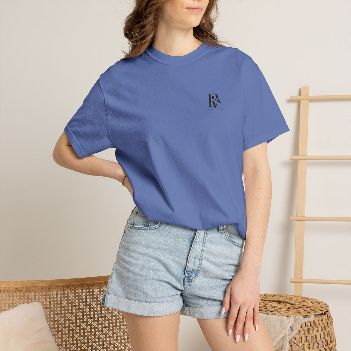 Poetic Vessel Embroidery-Minimal 'RV' Logo Garment-Dyed T-Shirt — Rust Chest Emblem