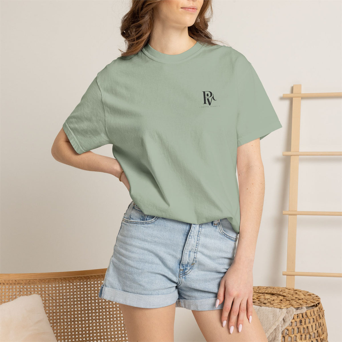 Poetic Vessel Embroidery-Minimal 'RV' Logo Garment-Dyed T-Shirt — Rust Chest Emblem
