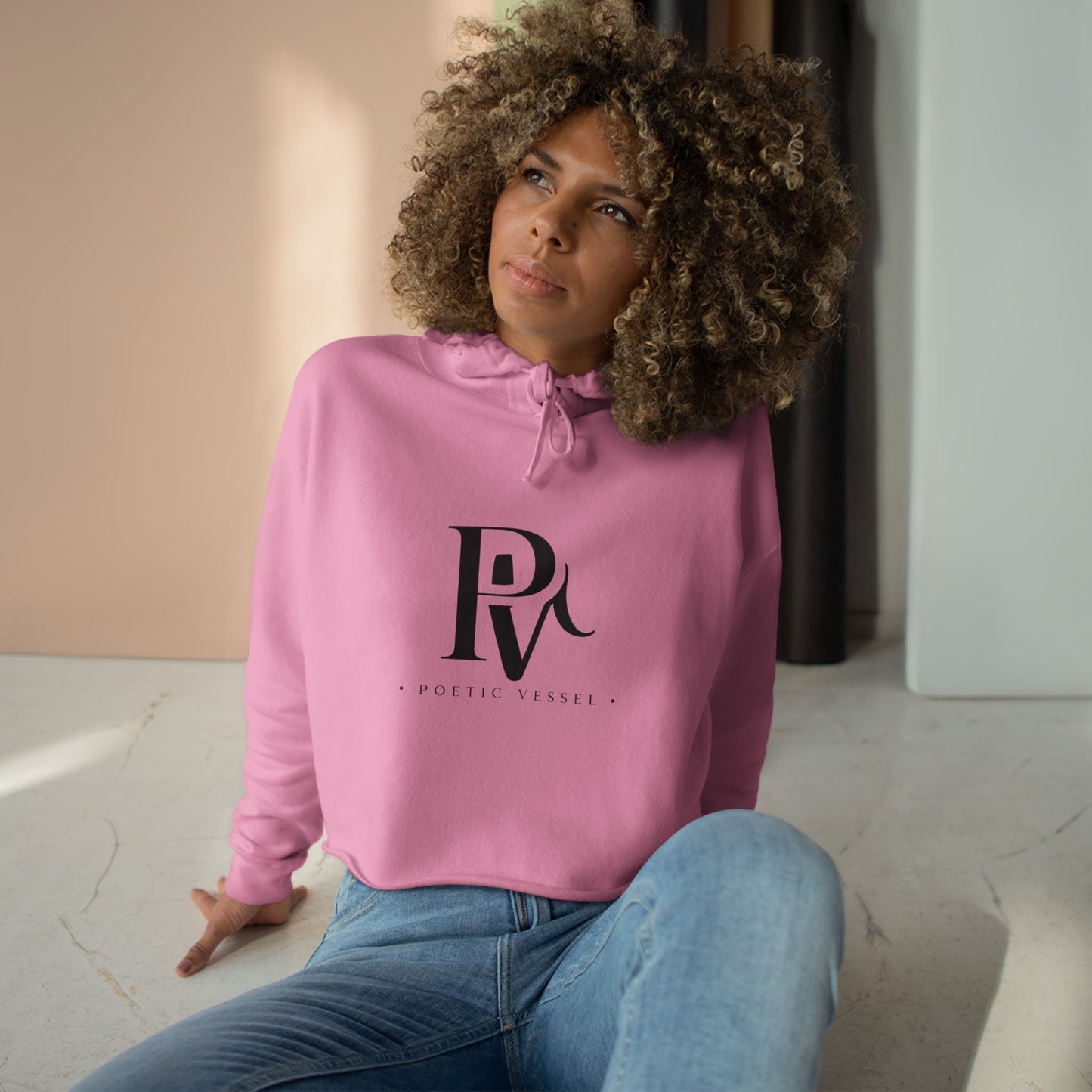 POETIC VESSEL-Cropped Hoodie — Minimal 'RV' Monogram Logo Crop Hoodie
