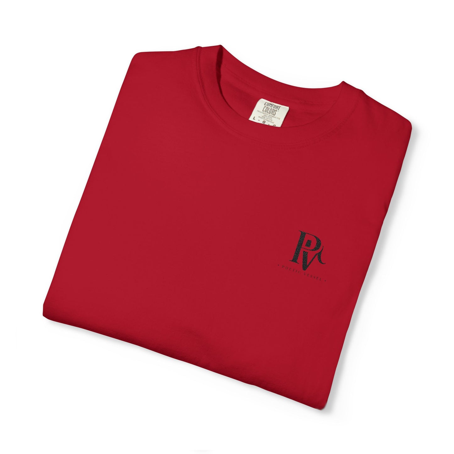 Poetic Vessel Embroidery-Minimal 'RV' Logo Garment-Dyed T-Shirt — Rust Chest Emblem