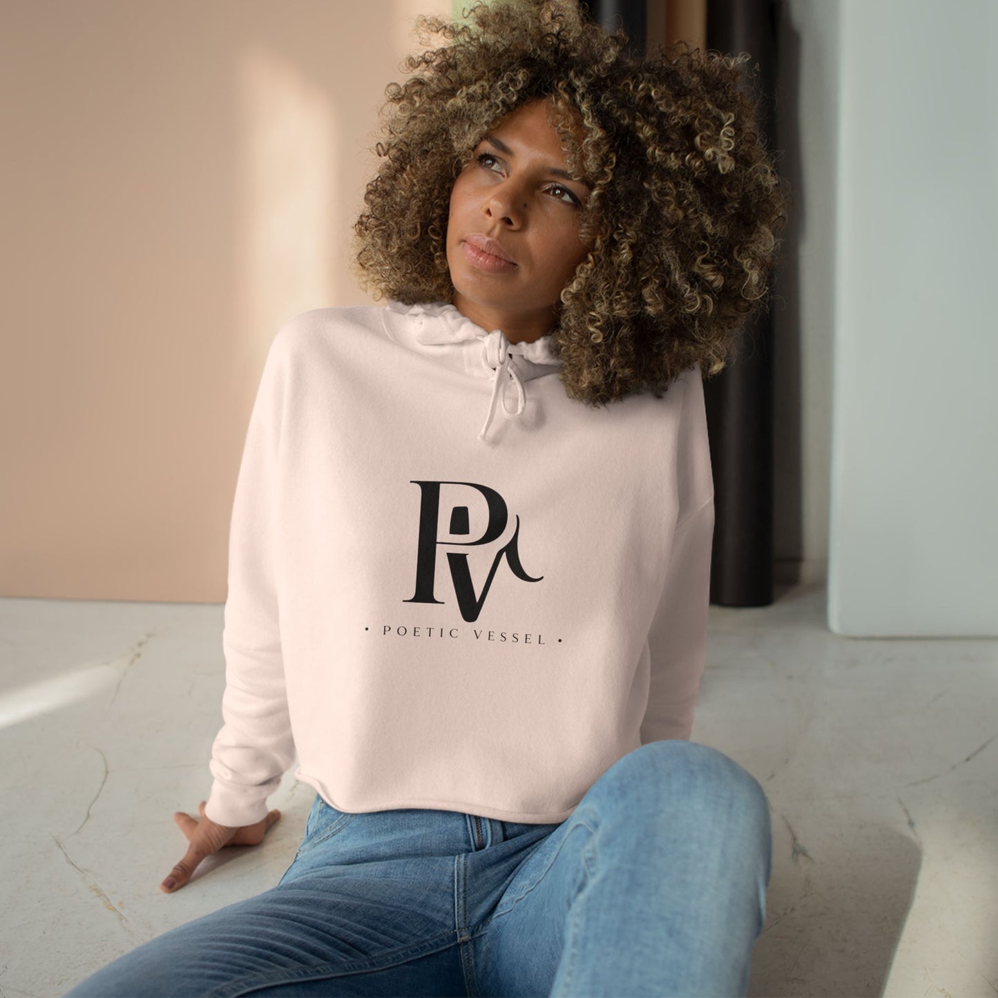 POETIC VESSEL-Cropped Hoodie — Minimal 'RV' Monogram Logo Crop Hoodie